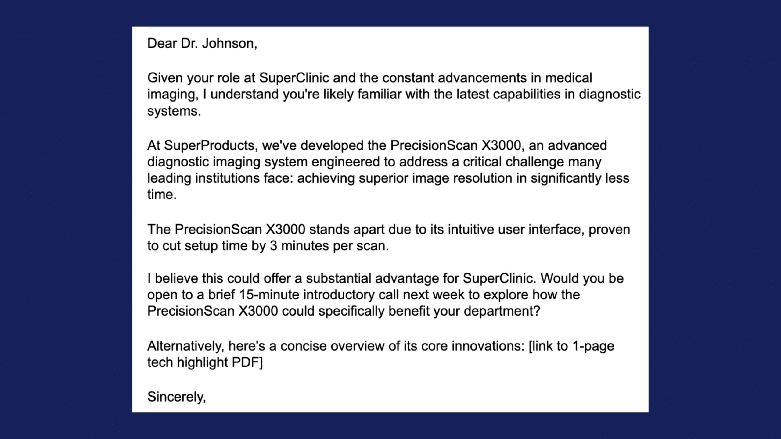 medical device email marketing - email example